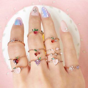 3/$30 Dainty Cute Kawaii 18K Cubic Zirconia Fruit Charm Stackable Thin Ring